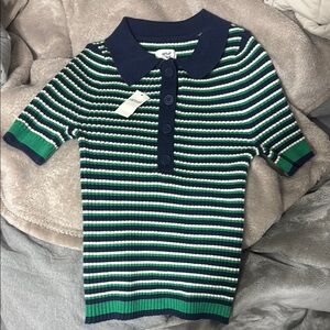 Green and Navy Blue Striped Polo Shirt